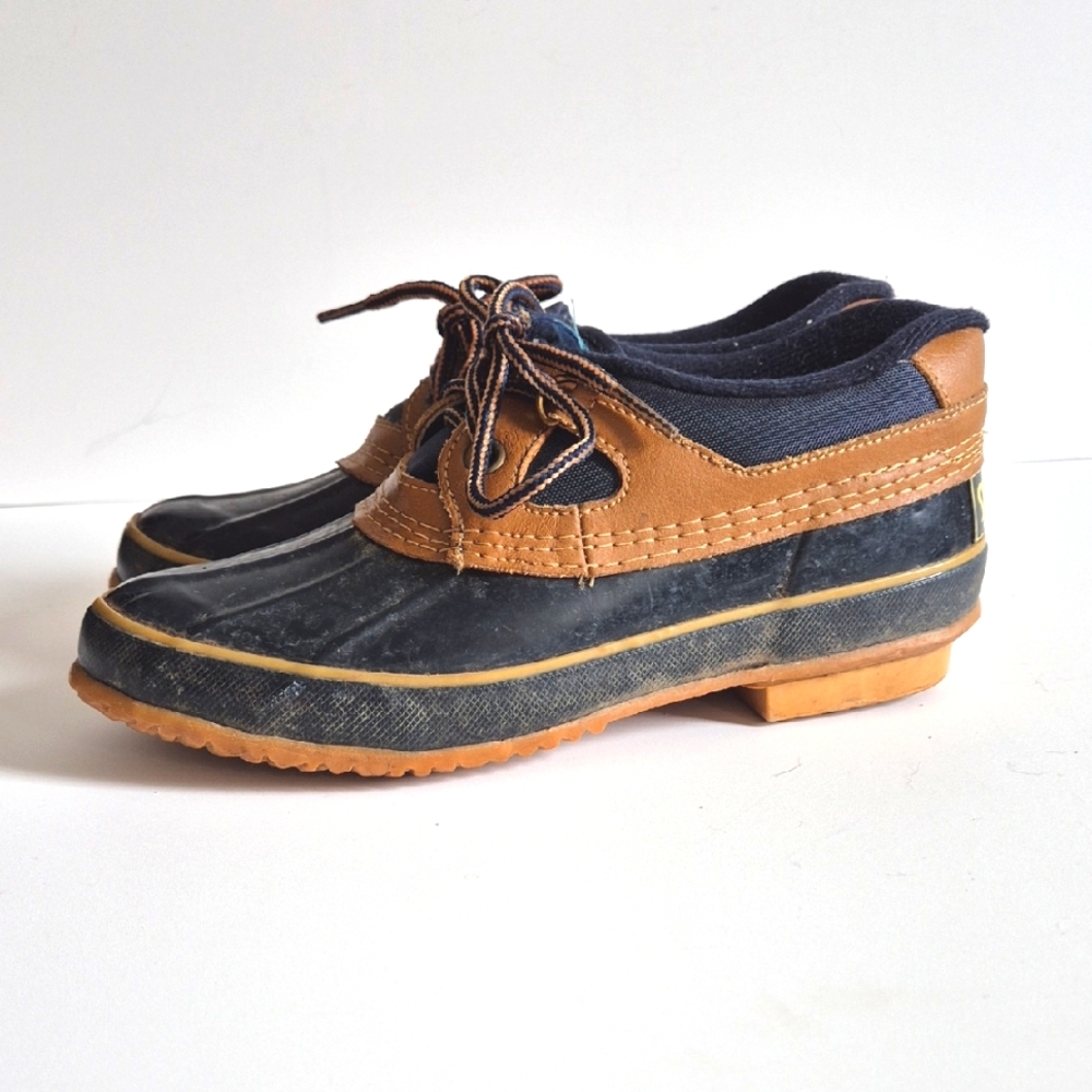 Sporto Navy And Tan Bootd Boat Shoes Waterproof Design Garden Boots